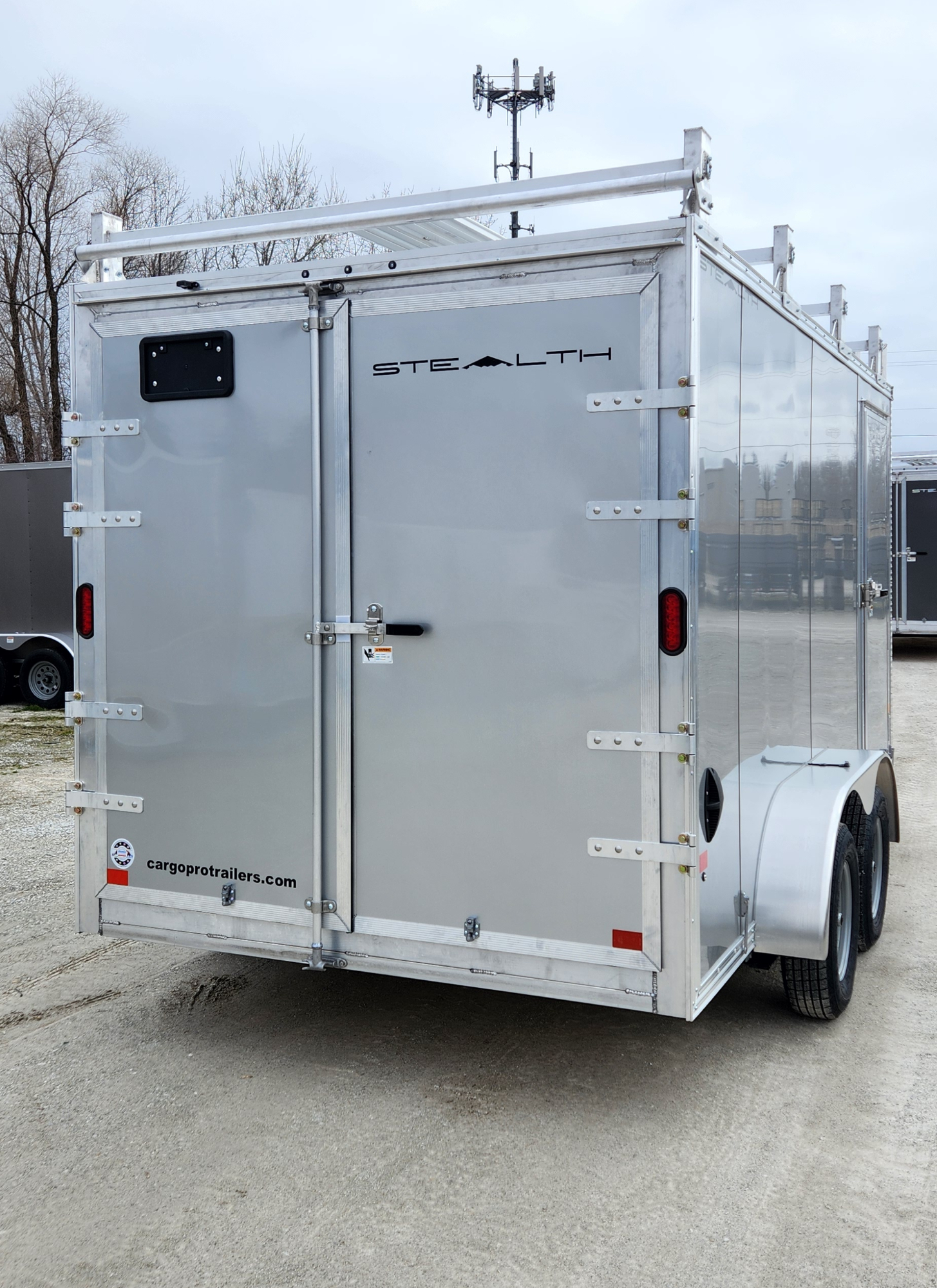 CargoPro Stealth 7 X 14 Aluminum Frame Tandem Axle Ultimate Contractor Cargo Trailer Double Rear Doors, 79 inch Interior Height- Silver